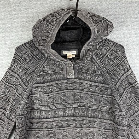 CARBON 2 COBALT Hoodie Mens Aztec Size Large Pullover Henley Sweater Cotton Grey - Picture 3 of 7